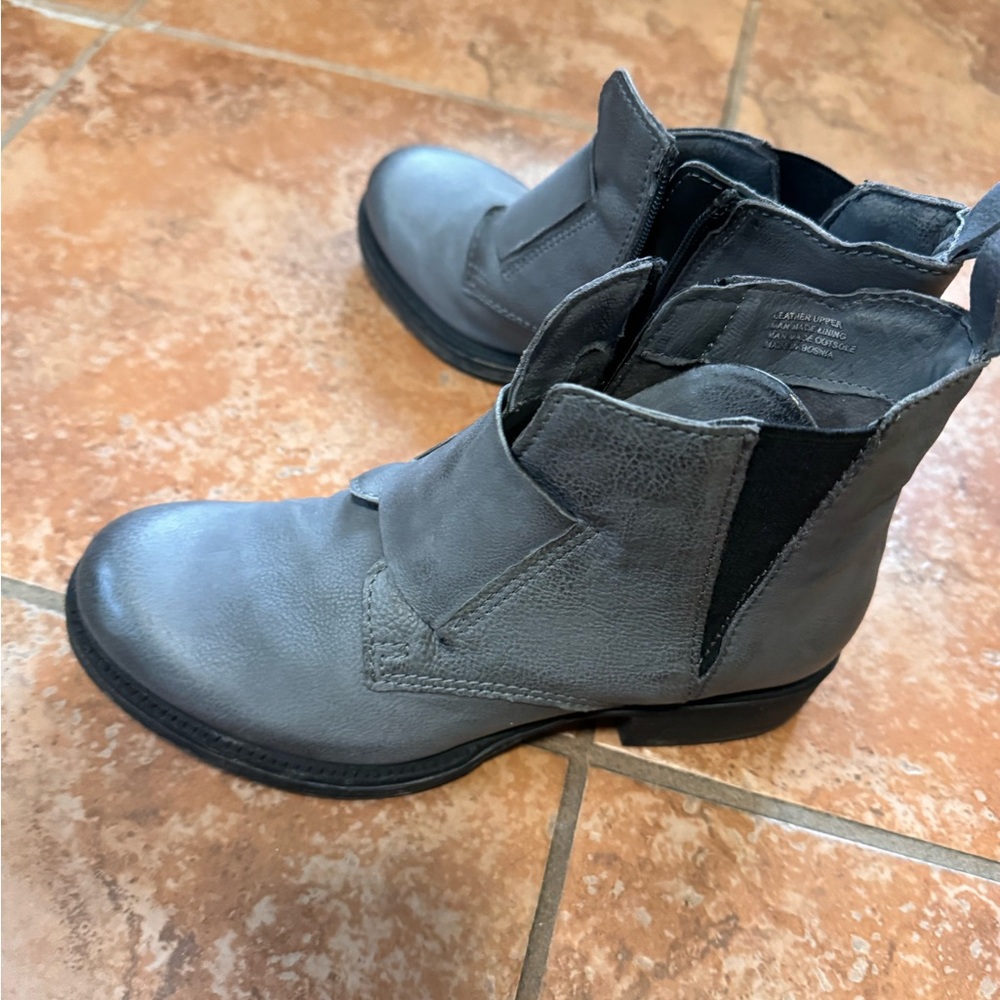 Miz Mooz Gray Leather Ankle Booties